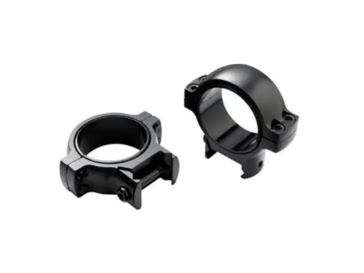 Robust matte black scope rings for secure firearm mounting and enhanced shooting accuracy.