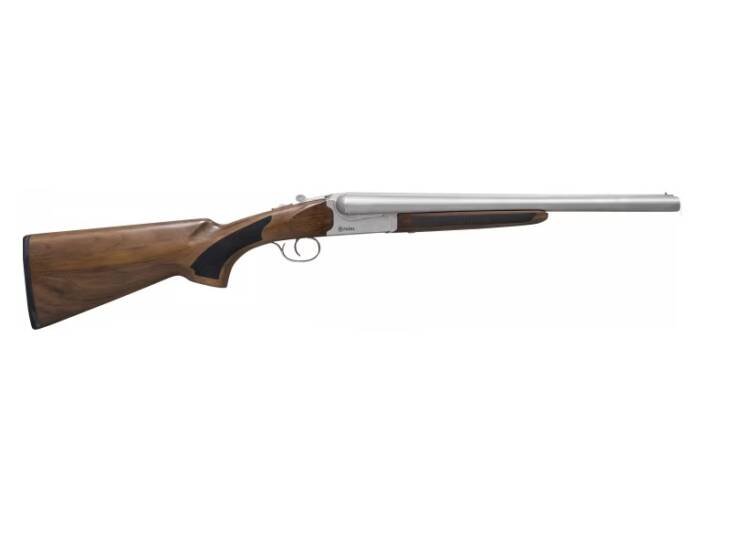 Elegant double-barreled shotgun with walnut stock and polished finish, perfect for hunting and sport shooting.