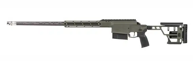 Sleek tactical rifle with adjustable stock, extended barrel, and versatile rail for customizing accessories.