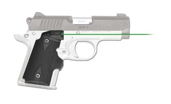 Stylish semi-automatic handgun with laser sight and ergonomic grip for precision and control.