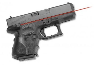 Sleek black semi-automatic pistol with ergonomic grip and red laser for precision targeting.