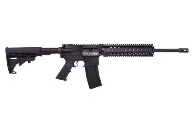 Customizable AR-15 style rifle with adjustable stock and modular rail system for versatile applications.