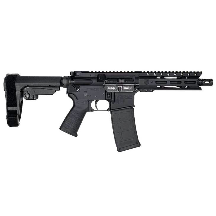 Modular AR-style rifle with adjustable stock, rail system, and ergonomic grip for enhanced accuracy.
