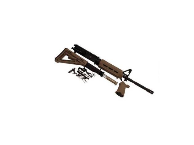 Customizable tan and black modular rifle system for sport shooting, hunting, and tactical use.