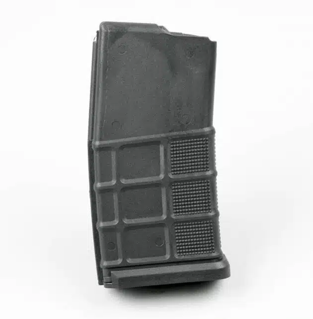 Durable black tactical magazine for firearms, offering efficiency and a secure grip in critical situations.