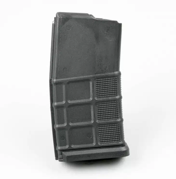 Durable black tactical magazine for firearms, offering efficiency and a secure grip in critical situations.
