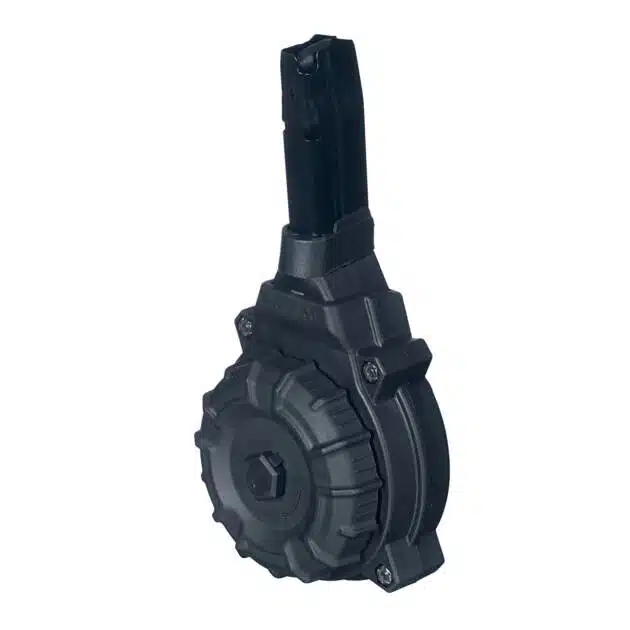 Durable drum magazine for reliable, efficient ammunition feeding in firearms. Ideal for enthusiasts.