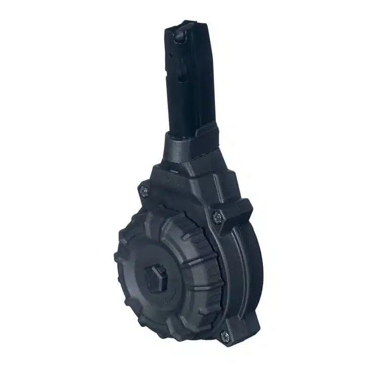 Durable drum magazine for reliable, efficient ammunition feeding in firearms. Ideal for enthusiasts.