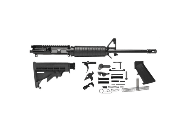 Customizable modern rifle assembly kit with upper receiver, stock, and essential components for enthusiasts.