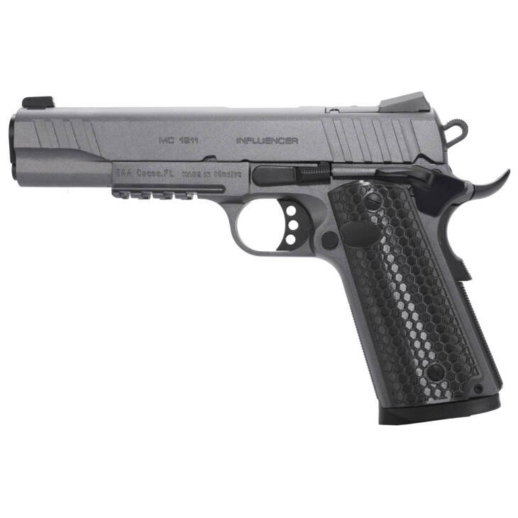 Sleek semi-automatic pistol with ergonomic grip, accessory rail, and modern design for versatile use.