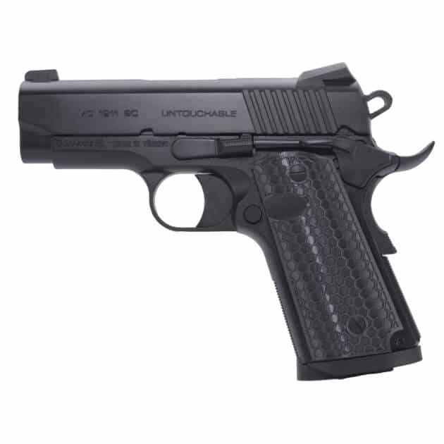 Compact semi-automatic pistol in matte black, designed for personal defense and easy concealment.