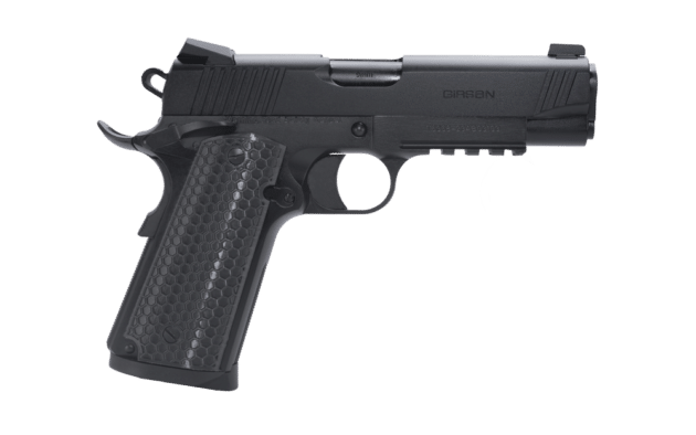 Sleek modern semi-automatic pistol with ergonomic grip, adjustable sights, and ambidextrous design for precision shooting.