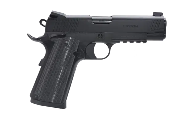Sleek modern semi-automatic pistol with ergonomic grip, adjustable sights, and ambidextrous design for precision shooting.