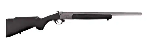 Modern bolt-action rifle with metallic barrel and ergonomic polymer stock for precision shooting.