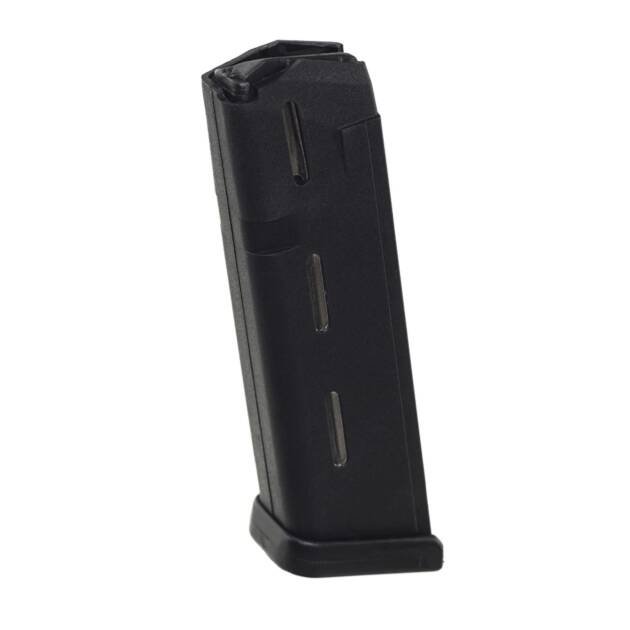 Durable black firearm magazine with witness holes for quick round visibility and smooth integration.