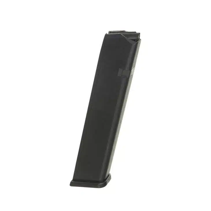 Durable black vertical magazine for firearms, designed for reliability and efficient performance.