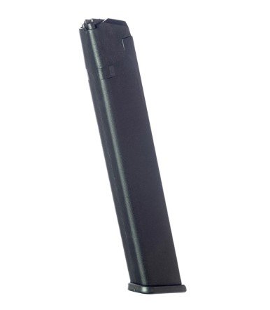 Sleek black high-capacity magazine designed for reliable performance and swift reloading in firearms.