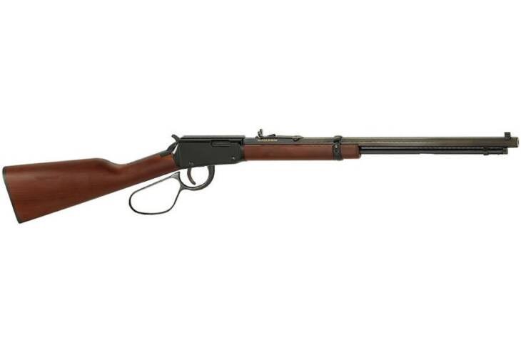Classic lever-action rifle with wood stock, steel barrel, and smooth lever mechanism for shooting.