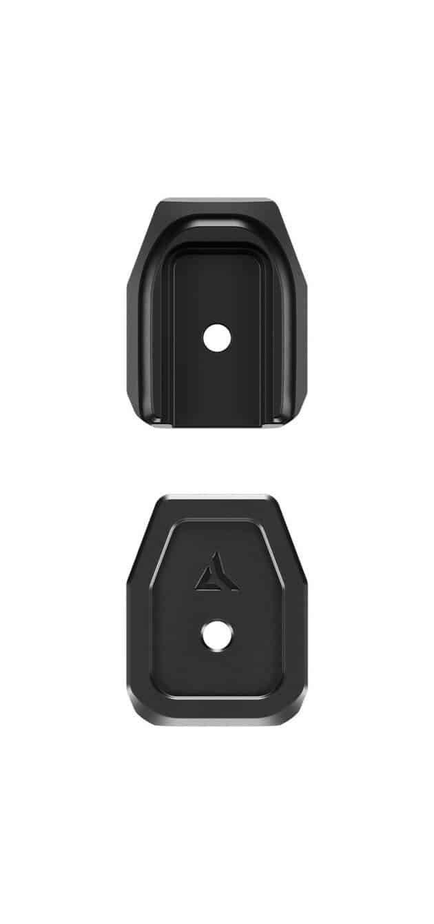 Interchangeable black hexagonal camera mounts for secure attachment and stability in professional use.