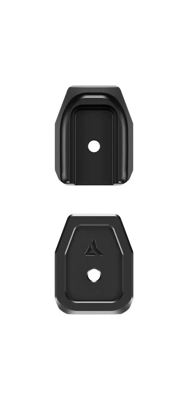 Interchangeable black hexagonal camera mounts for secure attachment and stability in professional use.