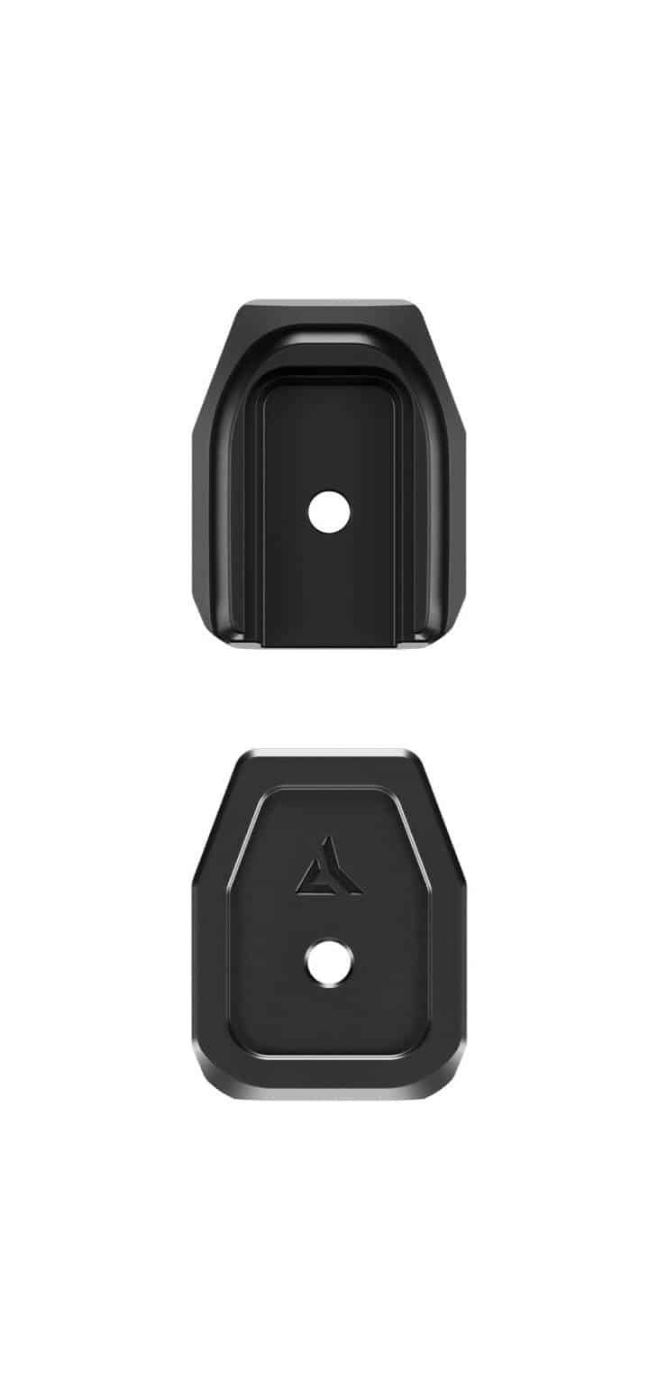 Interchangeable black hexagonal camera mounts for secure attachment and stability in professional use.