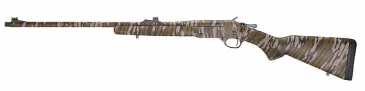 Camouflaged precision long rifle for hunting, featuring an ergonomic wood stock and elongated barrel.