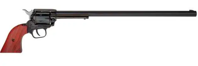 Classic long barrel revolver with wooden grip, showcasing Wild West elegance and precision craftsmanship.