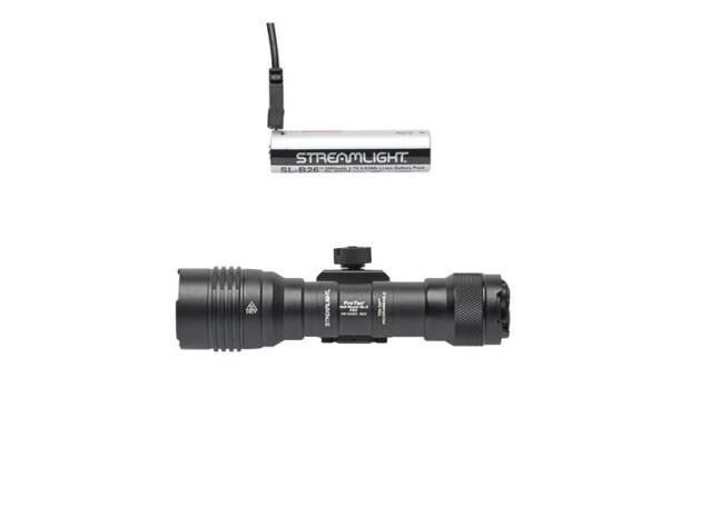 Versatile tactical LED flashlight with mounting system and rechargeable battery for outdoor and professional use.
