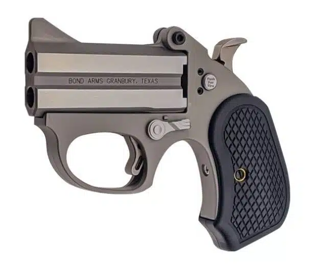 Compact dual-barrel firearm with ergonomic grip for enhanced comfort and safety in personal defense.