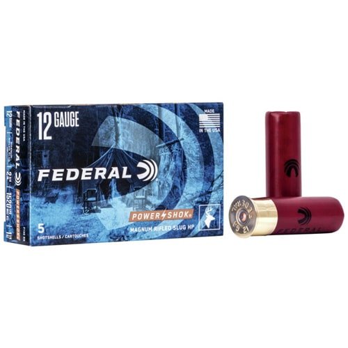 Federal 12-gauge shotgun shells, 5-pack, reliable ammo for hunting and target practice.