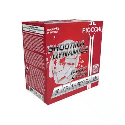 Fiocchi Shooting Dynamics 12-Gauge ammo, 2¾ shell length, 1¼ oz shot weight, for reliable performance.