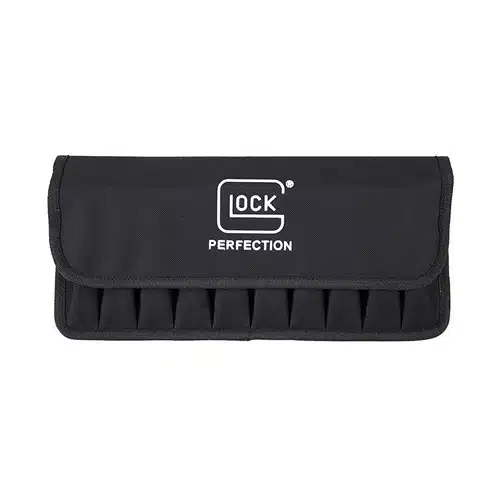 GLOCK compact carrying case: sleek design, Velcro closure, organized compartments for firearm accessories.