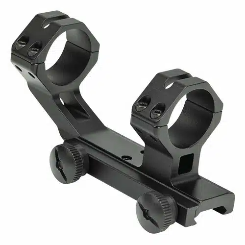 Durable matte black two-ring scope mount for reliable firearm optic attachment and performance.