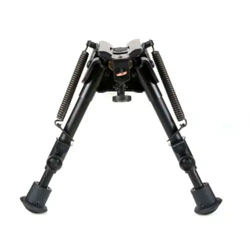 Durable adjustable bipod for firearms and cameras, offering stability on uneven surfaces.