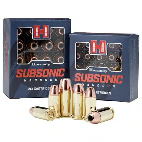 Hornady Subsonic Handgun Ammo: Quality cartridges for quiet shooting in sensitive environments.