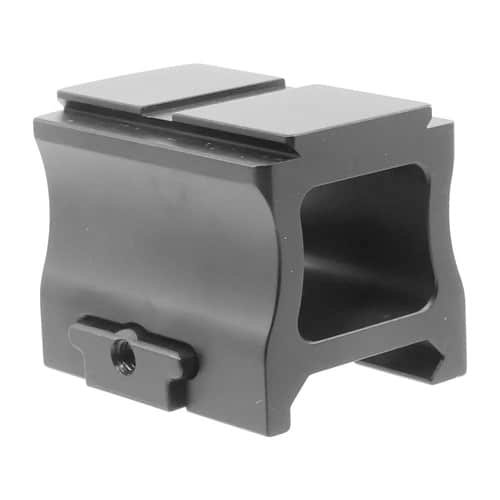 Durable matte black firearm mount with precision grooves and locking mechanism for reliable attachments.