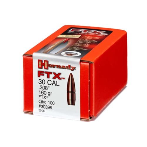 Hornady .30 Caliber FTX 160 Grain Bullets for accurate hunting and target shooting, 100 count.