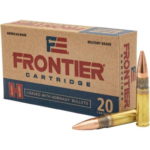 High-quality Frontier Cartridge 20-Round Military Grade Ammo with precision Hornady bullets for ultimate performance.