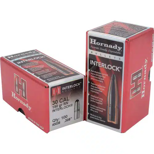 Hornady 30 Cal 150 gr InterLock Ammunition, 100 rounds for precision hunting and shooting.