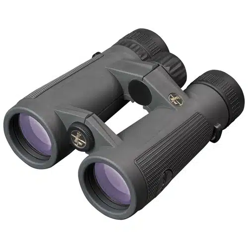 Sleek compact gray binoculars with rubber armor and adjustable focus for outdoor adventures.