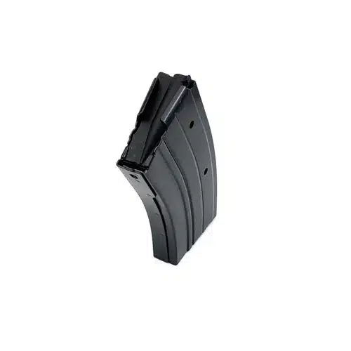 High-capacity curved magazine for reliable feeding in semi-automatic rifles and tactical situations.