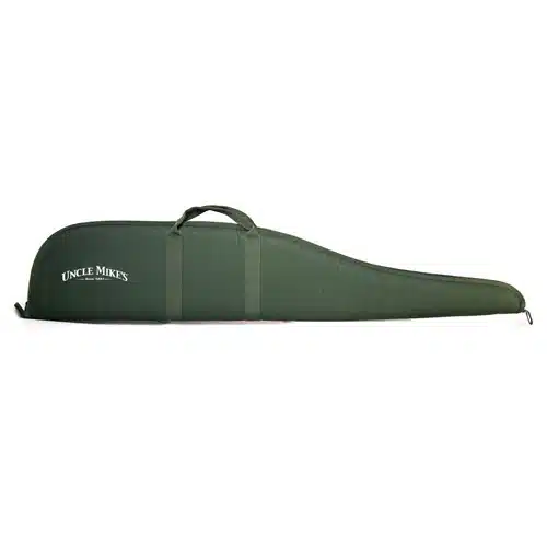 Durable Uncle Mikes long gun case in muted green, perfect for transporting firearms safely.