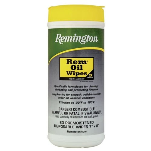 Remington Rem Oil Wipes: 60 premoistened cloths for firearm cleaning and protection.