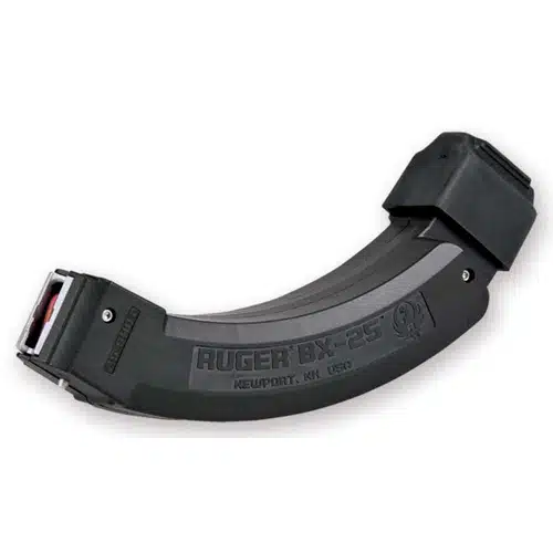 Durable Ruger curved magazine for high-capacity, reliable semi-automatic firearm feeding.