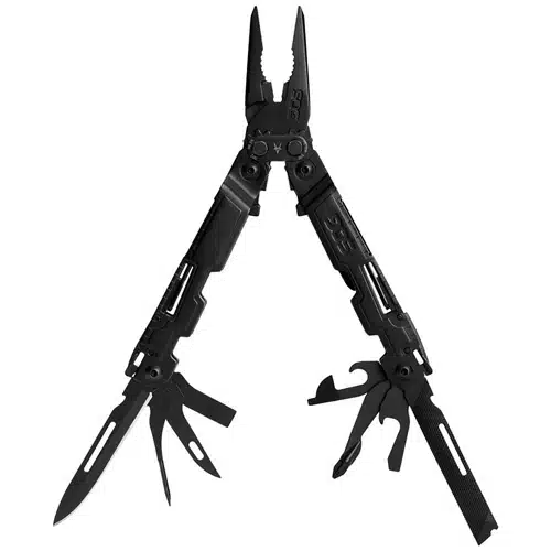 Versatile matte black multi-tool pliers with integrated tools for outdoor and everyday tasks.