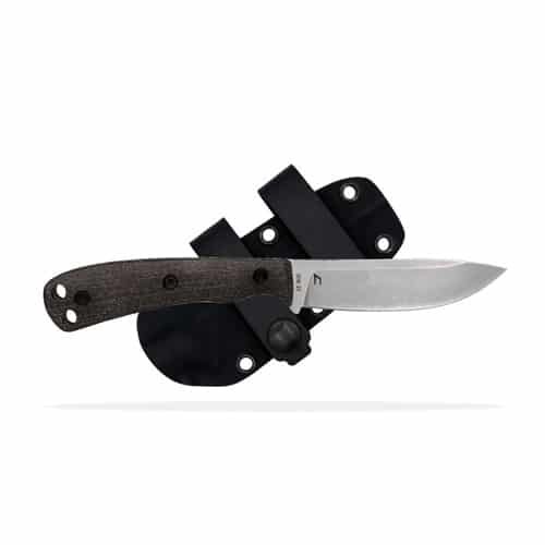 Versatile stainless steel fixed-blade knife with ergonomic handle and secure sheath for outdoor use.