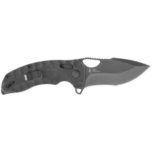 Tactical folding knife with drop-point blade, textured grip, and quick one-handed opening for outdoor use.