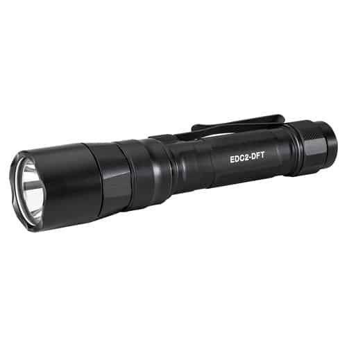 Compact black LED flashlight with textured grip and pocket clip for versatile use.