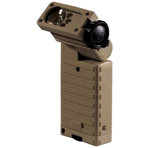 Tactical tan magazine-sight combo enhances shooting precision and maneuverability for military and competitive use.