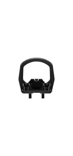 Sleek black plastic mechanical component with attachment points for electronics and engineering applications.